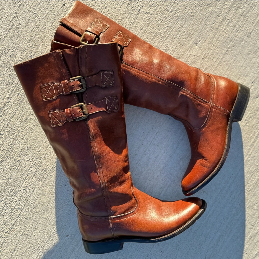 Lucchese Paige brown leather western riding buckle boots